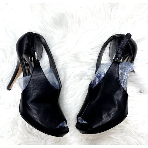 Coach Black Leather Peep Toe Heels 10 - Picture 1 of 5